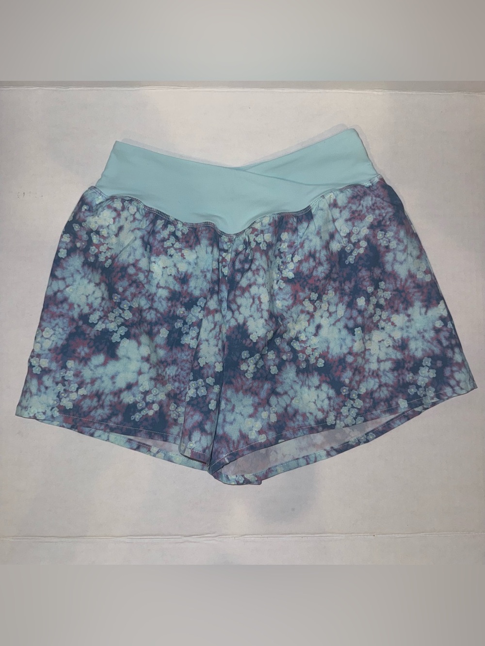 Zella Girl Aqua and Purple Floral Tie-Dye Shorts